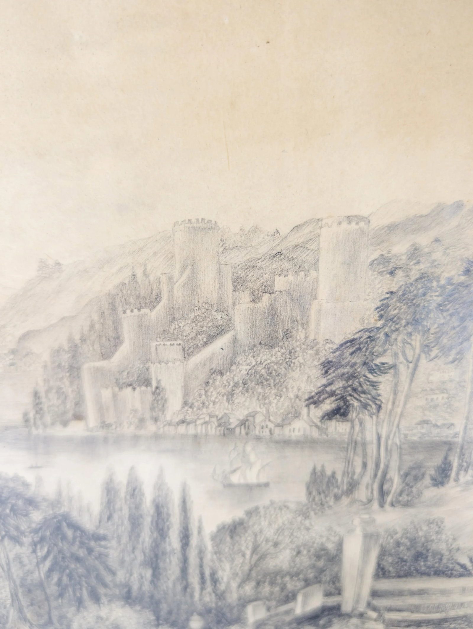 19th Century Pencil Drawing of a Fantasy Landscape Unsigned - 11