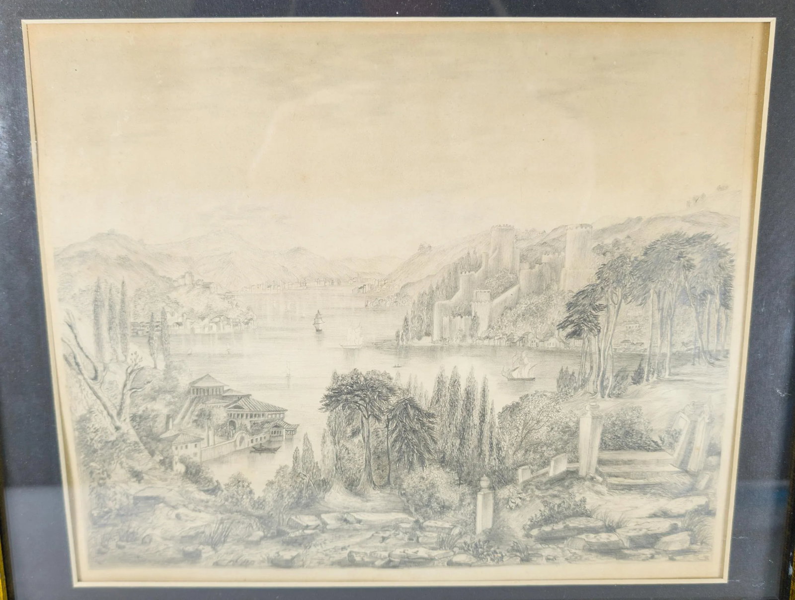 19th Century Pencil Drawing of a Fantasy Landscape Unsigned - 2