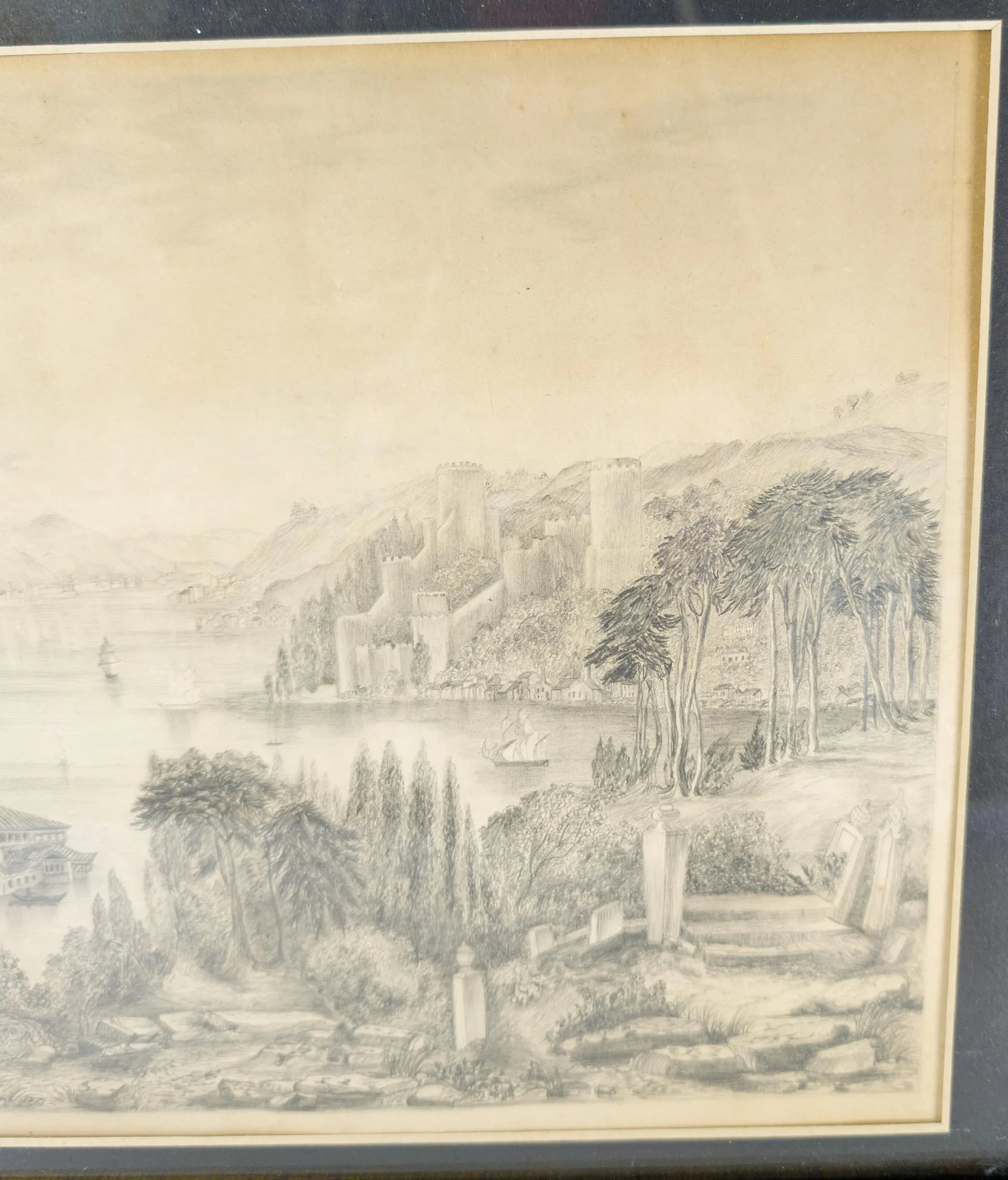 19th Century Pencil Drawing of a Fantasy Landscape Unsigned - 4