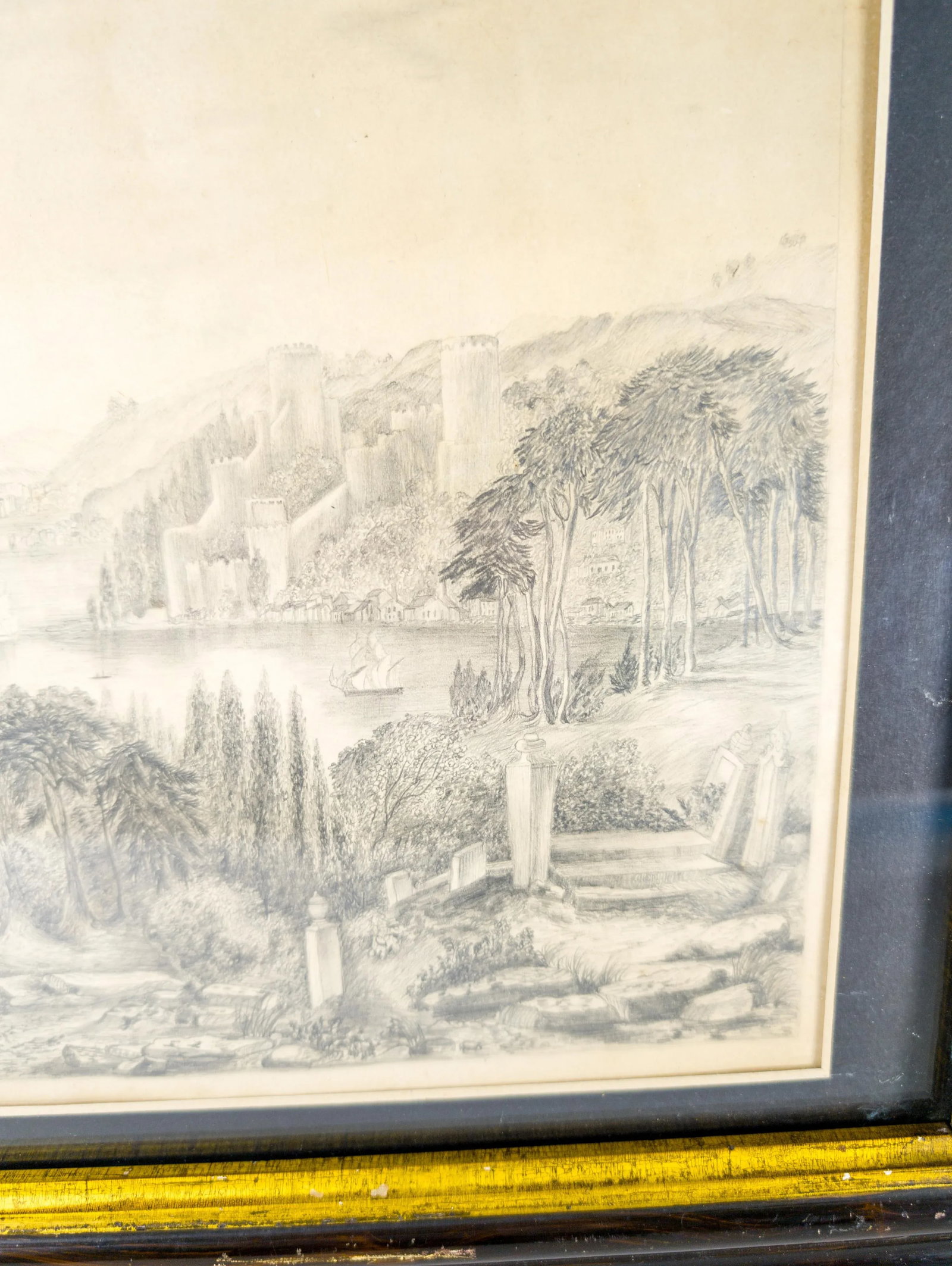 19th Century Pencil Drawing of a Fantasy Landscape Unsigned - 7