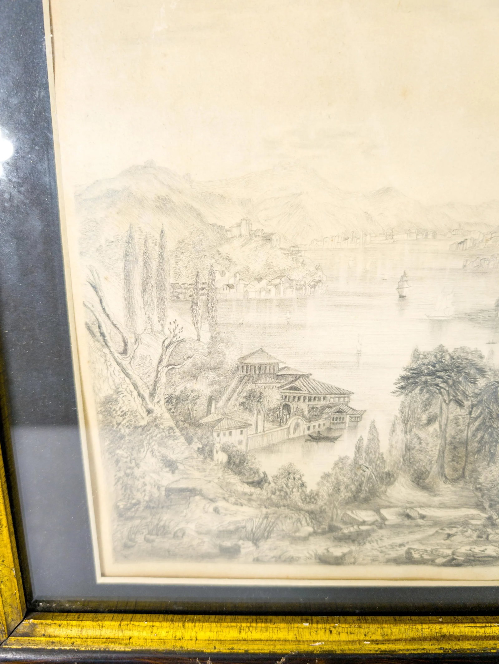 19th Century Pencil Drawing of a Fantasy Landscape Unsigned - 8