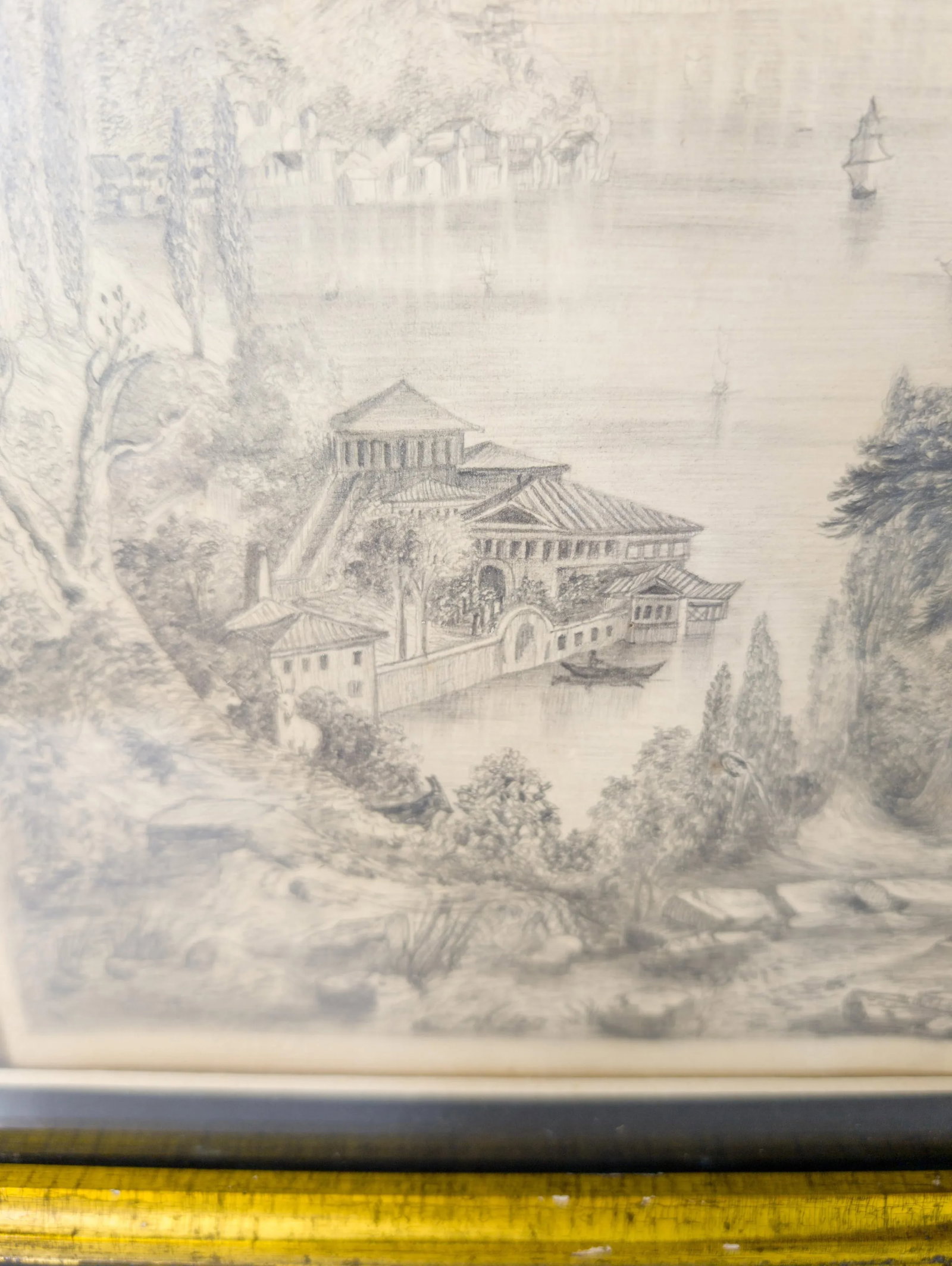 19th Century Pencil Drawing of a Fantasy Landscape Unsigned - 9