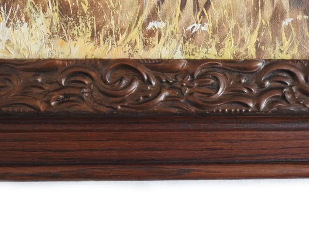 1972 Oil Painting of an Old Rustic Wagon in the Fields in Antique Carved Frame - 6