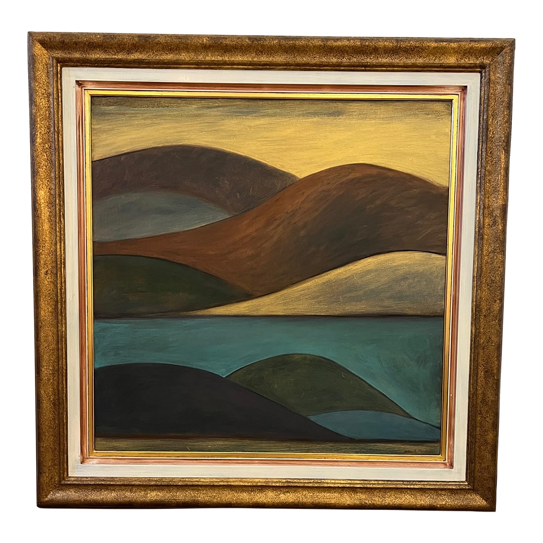 1990s "Heading South" Abstract Rolling Hills Landscape Oil Painting on Canvas: Rolling hills in vibrant, rich hues painted by Australian artist, Sarah Parker. Sarah has exhibited in multiple Australian galleries. This painting is even more appealing in person - the colors are