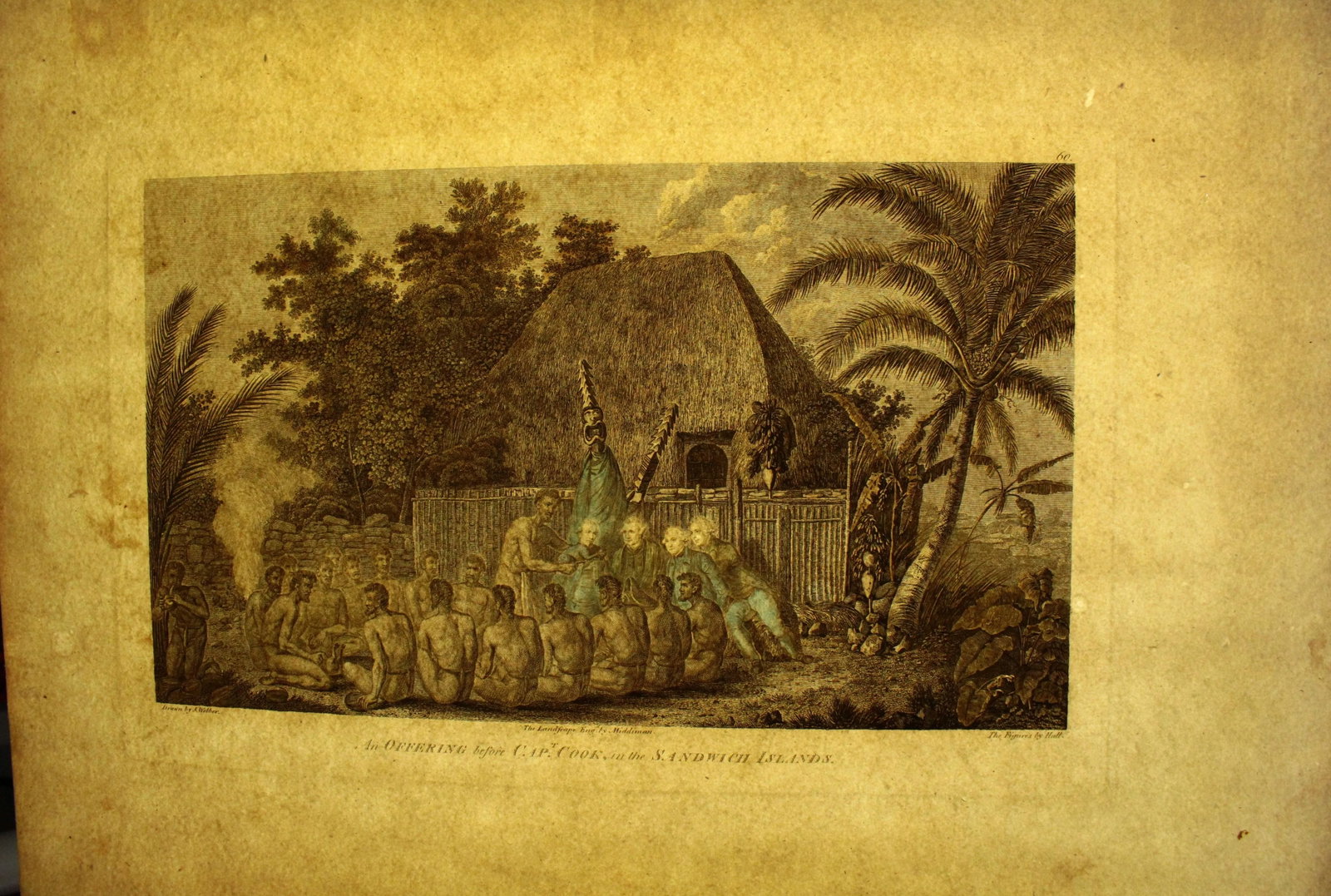 1784 James Cook & J. Webber Engraving - an Offering in the Sandwich Islands - 12