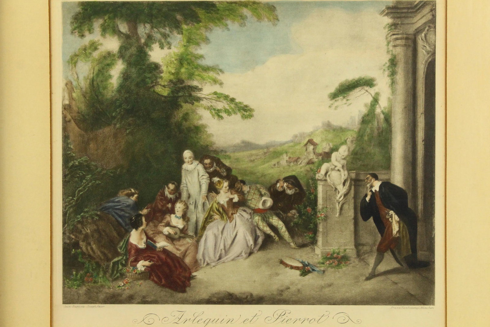 F. Hanfstaengl Antique Set of 3 Tinted Lithographs Rococo Comedia Dell'Arte - 6