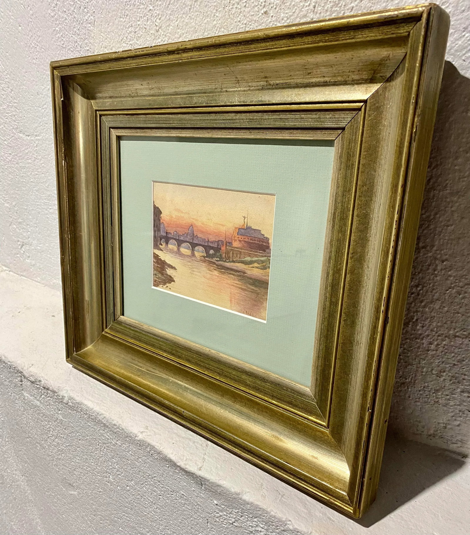 19th C. Rome Riverscape by Charles Theodore Frere, Ponte Sant'Angelo - 8