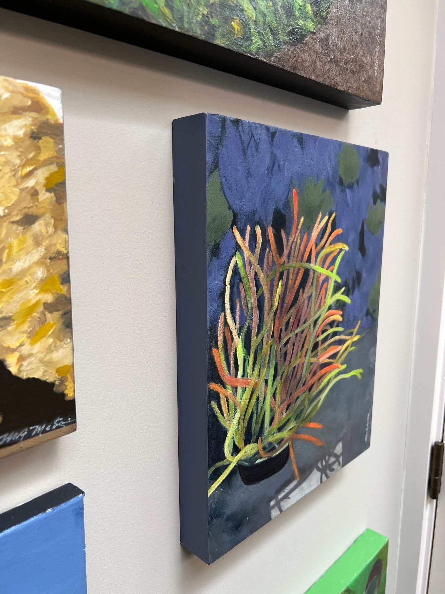 "Fire Frenzy" California Impressionist Still Life of Plant in Multi Neon Green, Orange by Mill Valle - 2