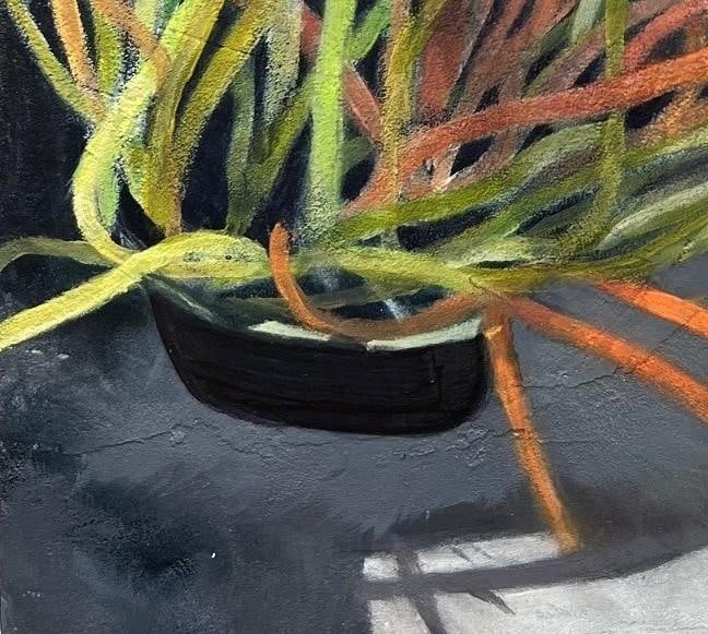 "Fire Frenzy" California Impressionist Still Life of Plant in Multi Neon Green, Orange by Mill Valle - 3