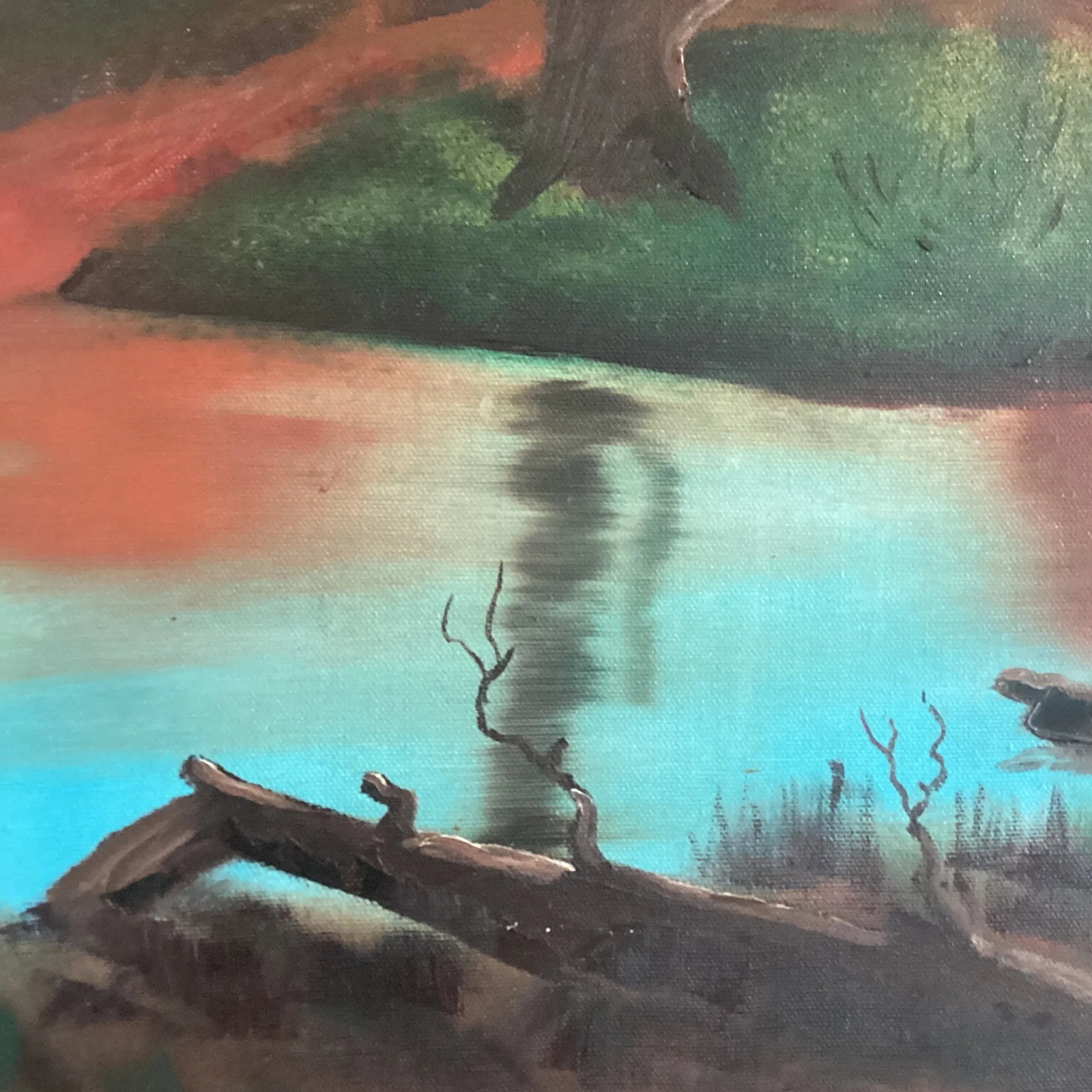Mid Century Autumn Colors Landscape Painting on Canvas "October. Red Forest " Framed by M. Marten - 5