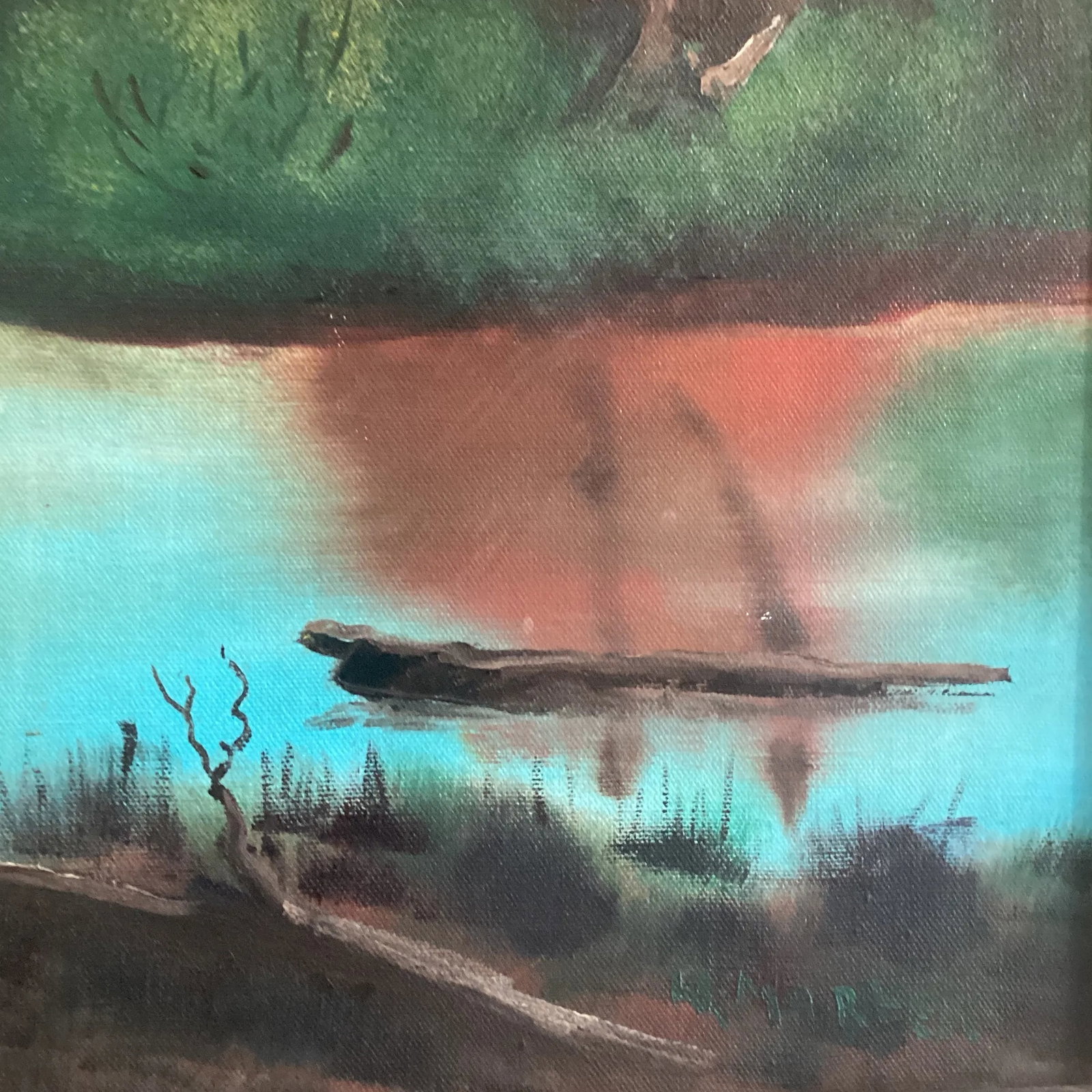 Mid Century Autumn Colors Landscape Painting on Canvas "October. Red Forest " Framed by M. Marten - 6