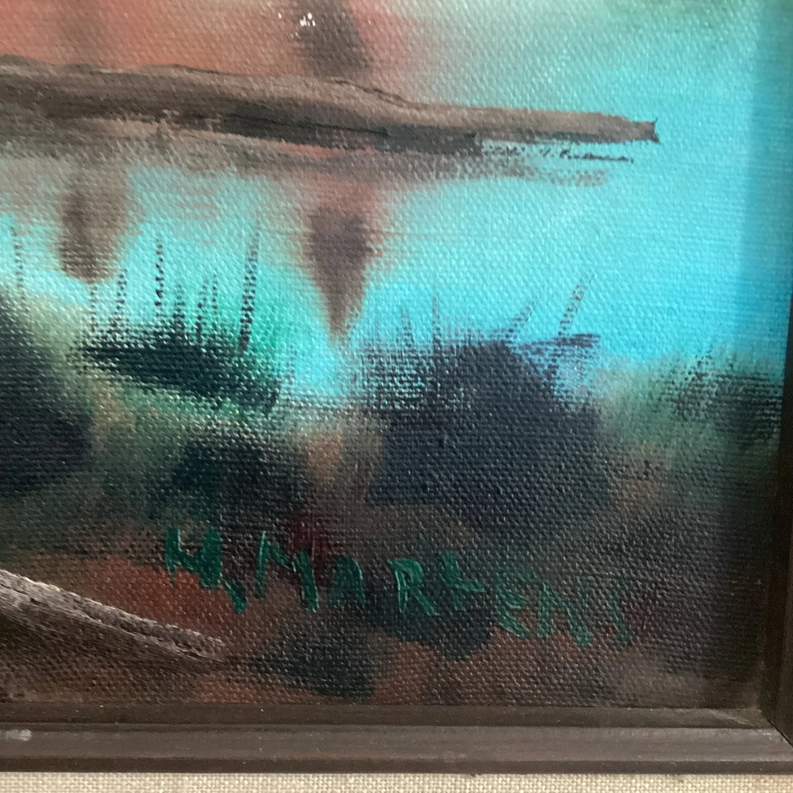 Mid Century Autumn Colors Landscape Painting on Canvas "October. Red Forest " Framed by M. Marten - 7