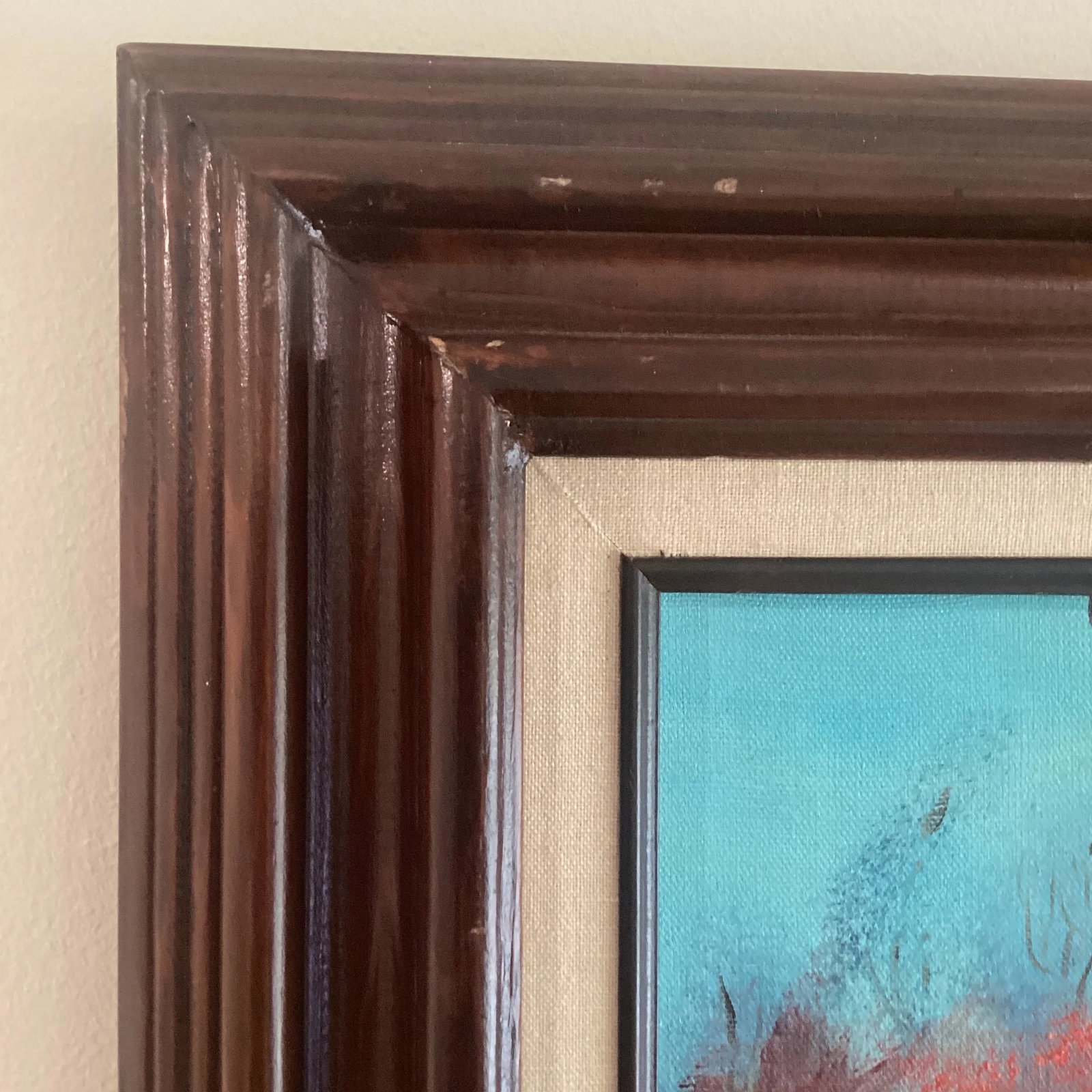 Mid Century Autumn Colors Landscape Painting on Canvas "October. Red Forest " Framed by M. Marten - 8