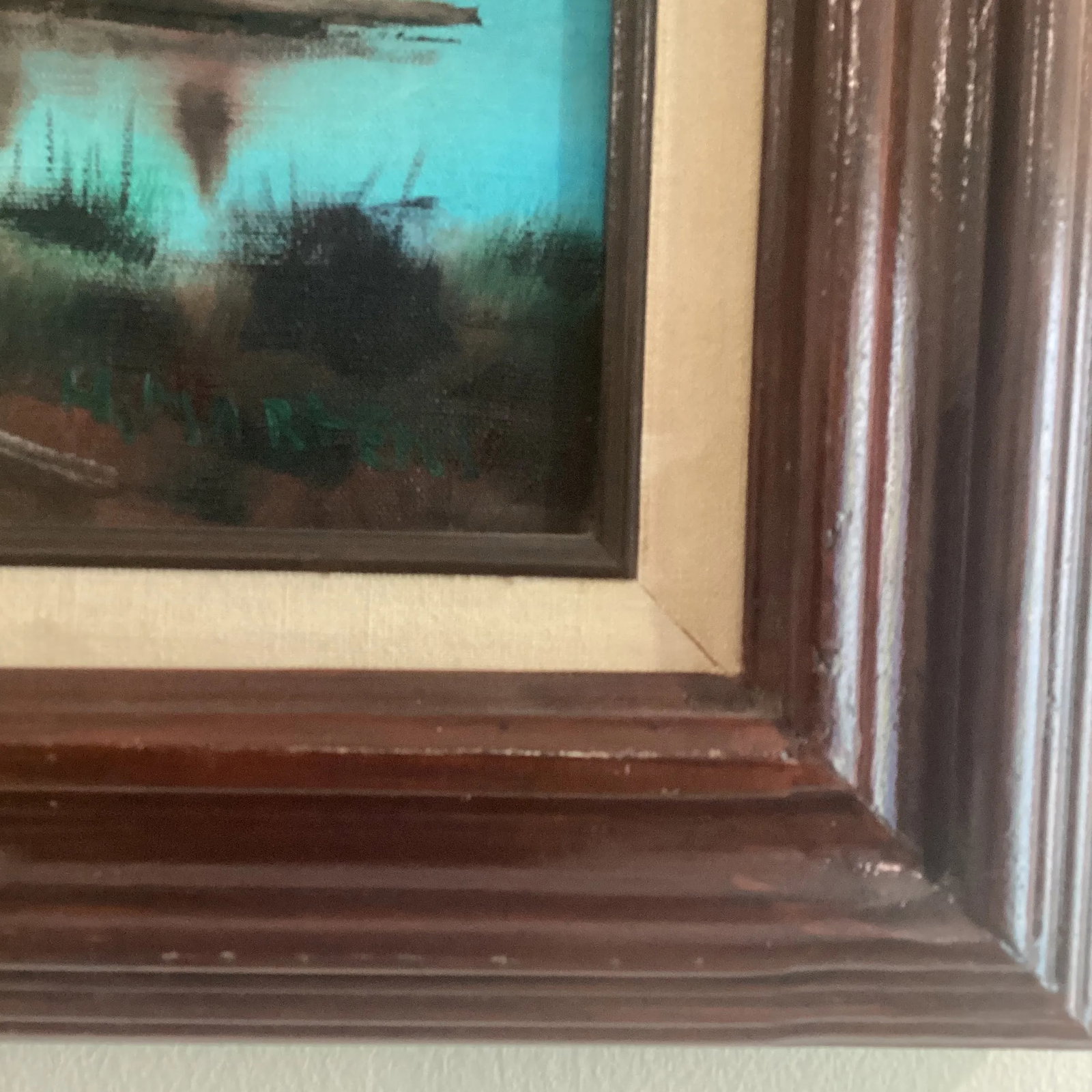 Mid Century Autumn Colors Landscape Painting on Canvas "October. Red Forest " Framed by M. Marten - 9