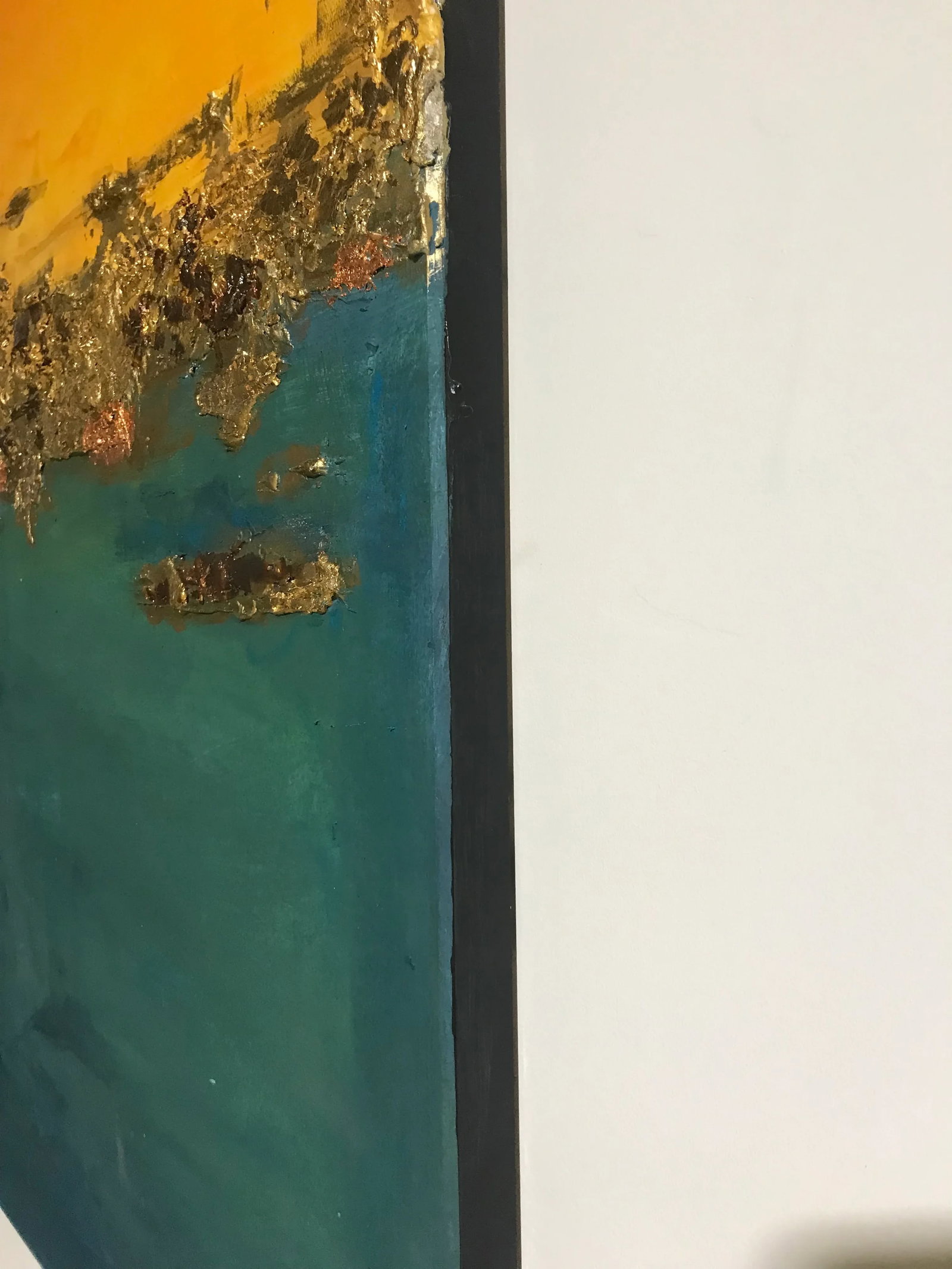Gold in Teal and Yellow Mix Media Painting - 10
