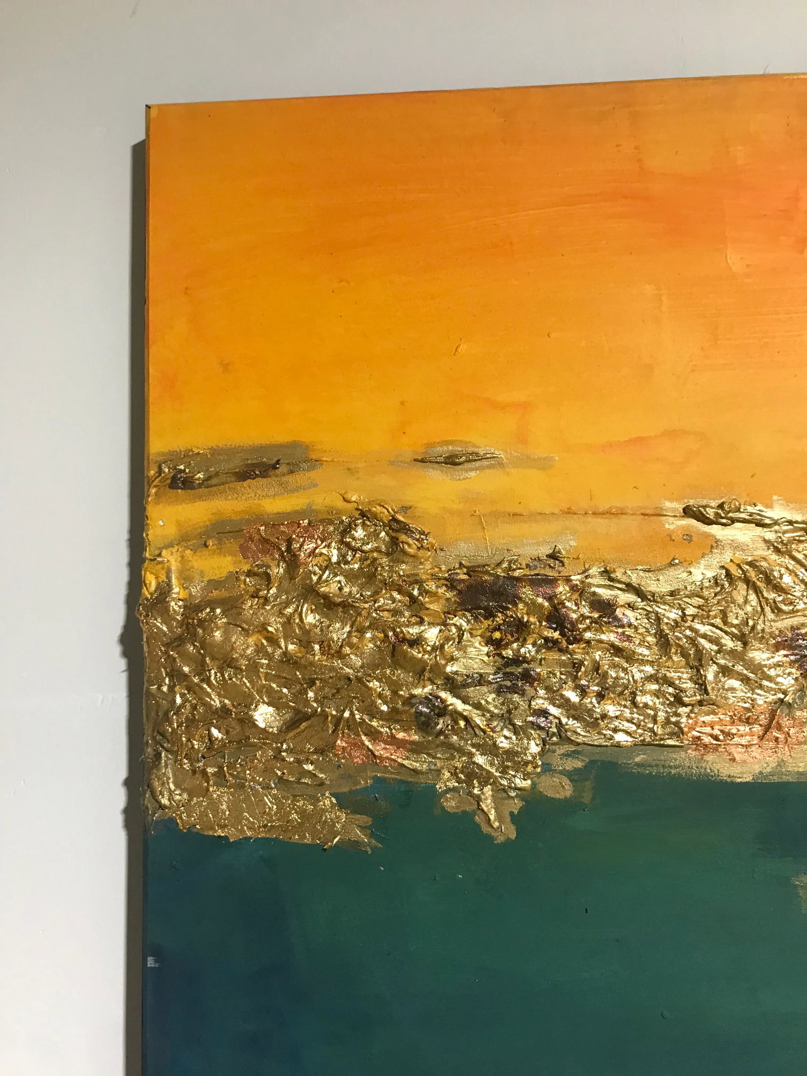 Gold in Teal and Yellow Mix Media Painting - 5