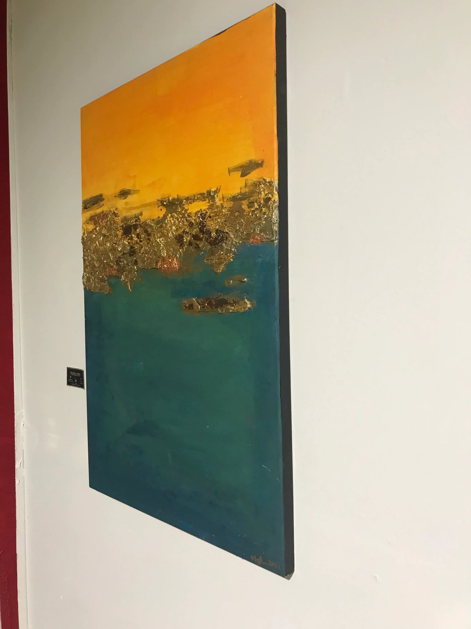 Gold in Teal and Yellow Mix Media Painting - 9