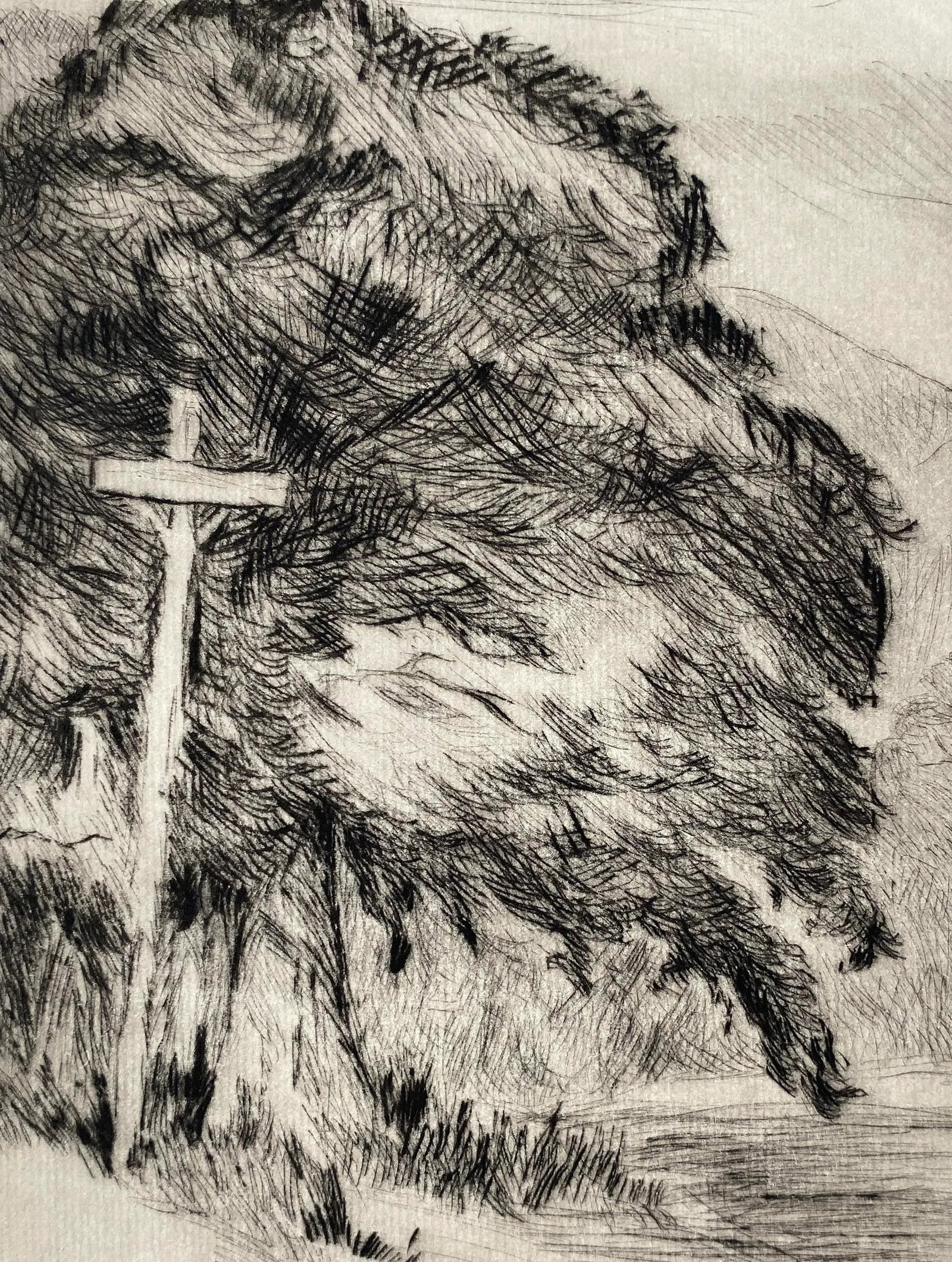 1957 Roy Fox Oak Landscape Drypoint - 2
