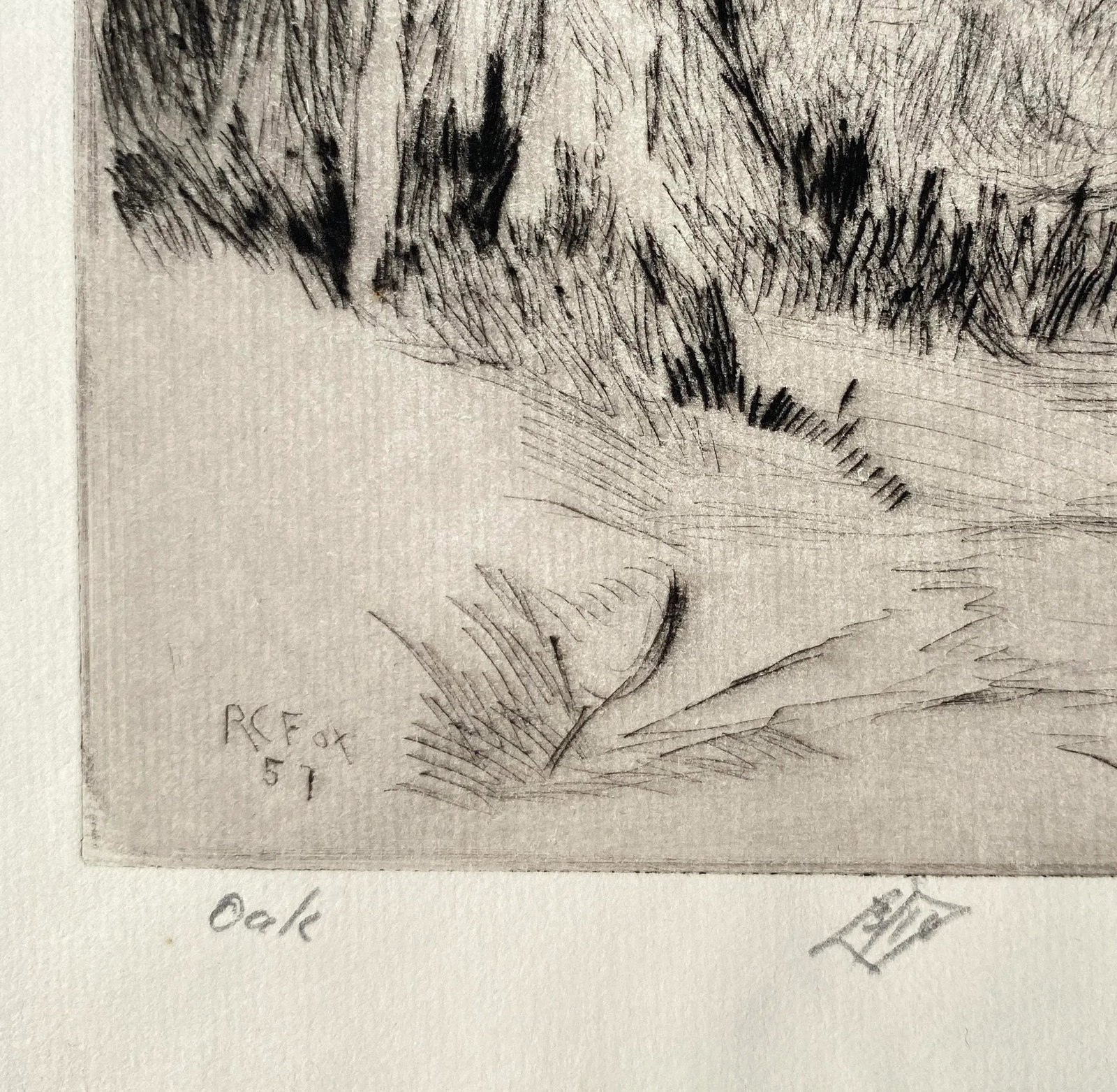 1957 Roy Fox Oak Landscape Drypoint - 4