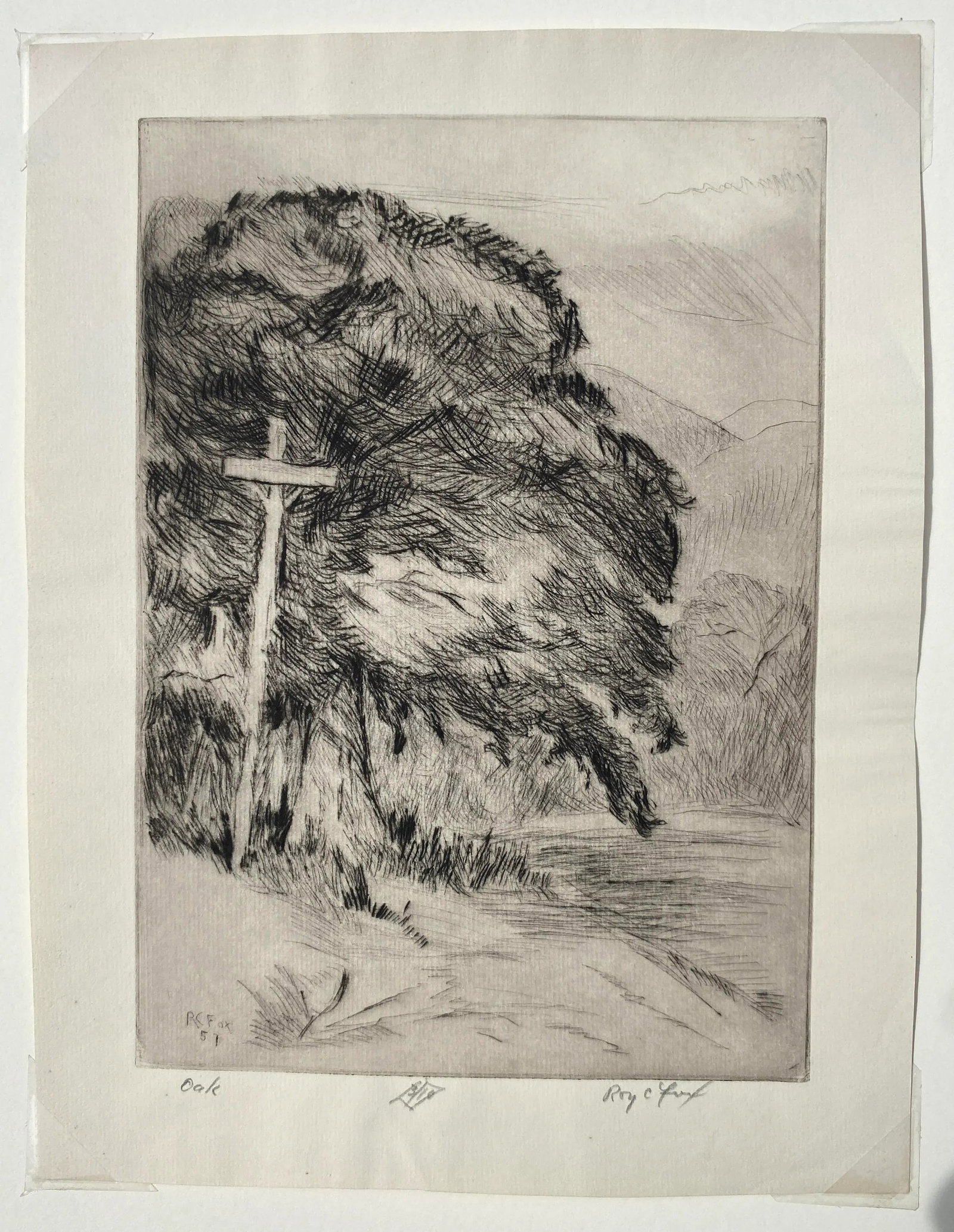 1957 Roy Fox Oak Landscape Drypoint - 5