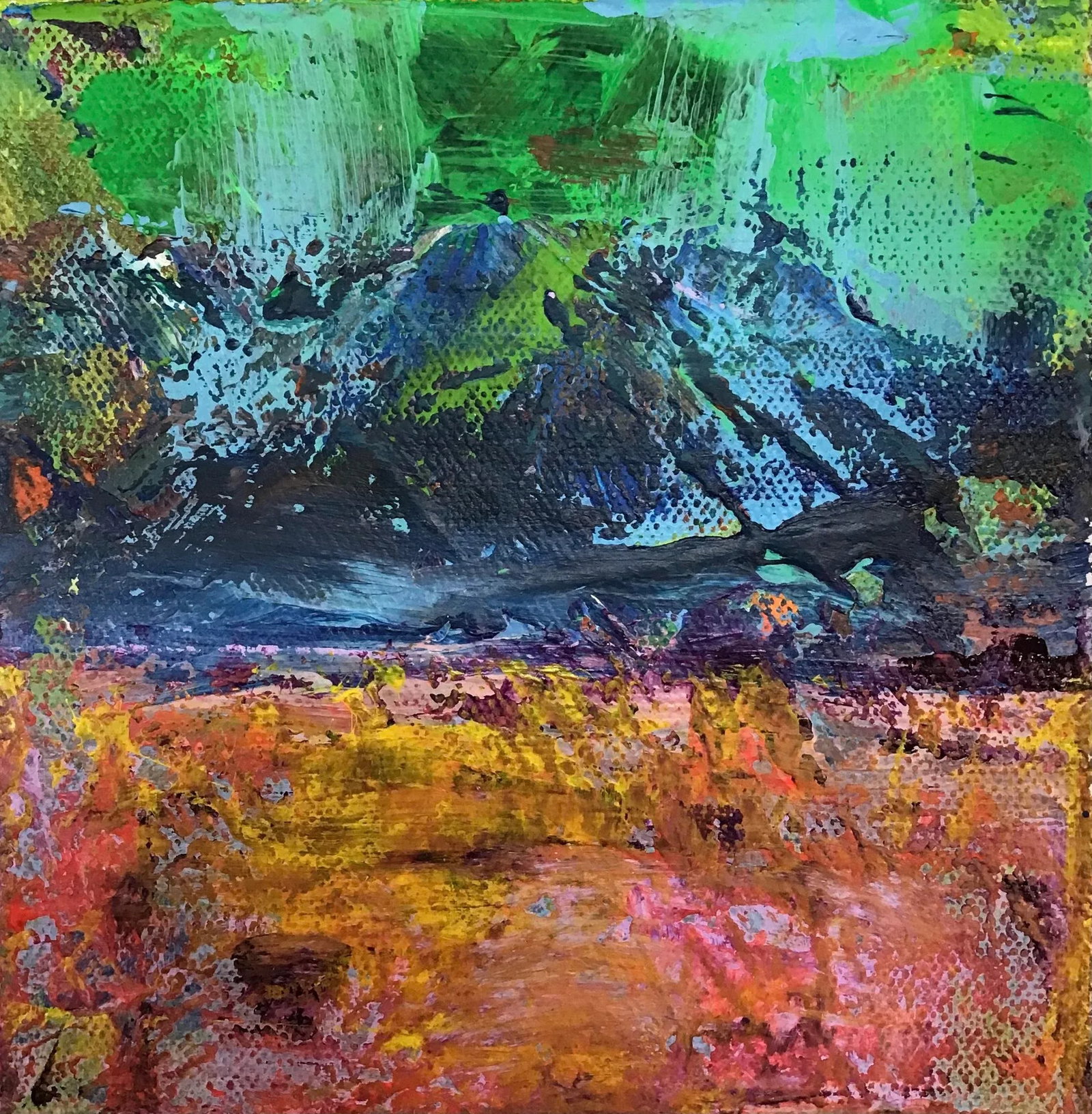 Abstract Painting on Stretched Canvas by Stephen Stilgenbauer: Acrylic on 6" by 1.5 by 6" Stretched Canvas. Artist signed on the back side with S. Stilgenbauer (CA Artist Stephen Stilgenbauer) Sides are painted so framing is optional. >> This size painting ships 