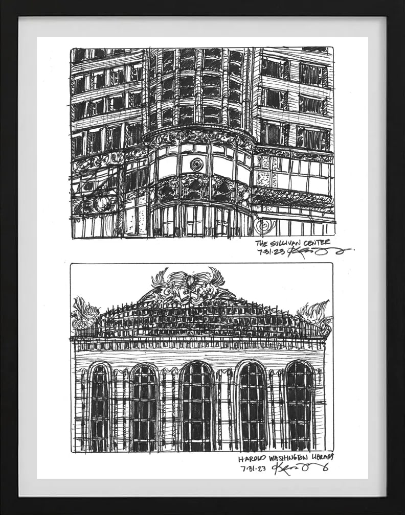 Chicago Sketch: The Sullivan Center & Harold Washington Library - 2