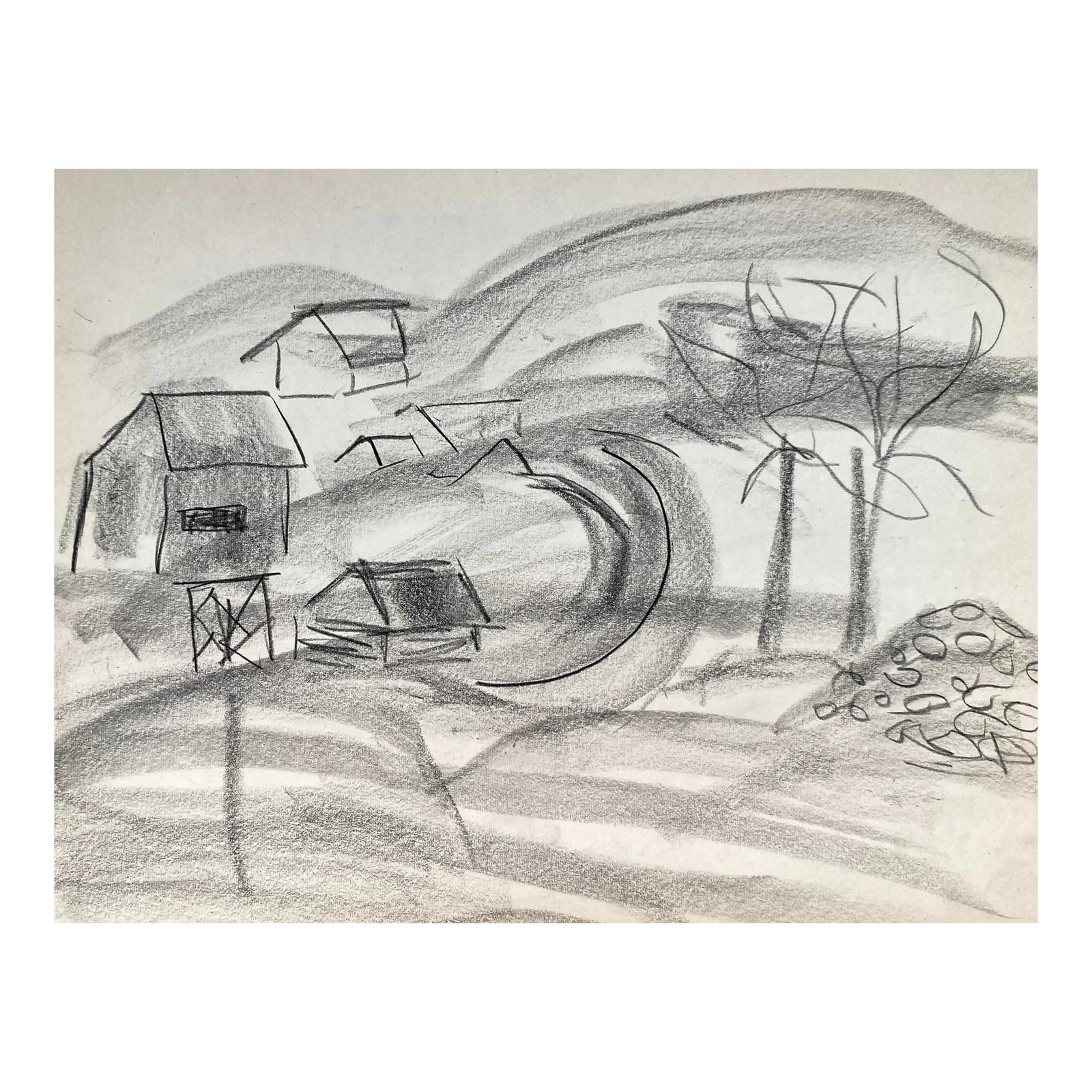 1950s Virginia Spencer Landscape Drawing: 1950s MCM landscape drawing by artist Virginia Spencer from a sketchbook of San Francisco scenes. Unsigned. Combined shipping available, please inquire. Shipping times are significantly shorter than