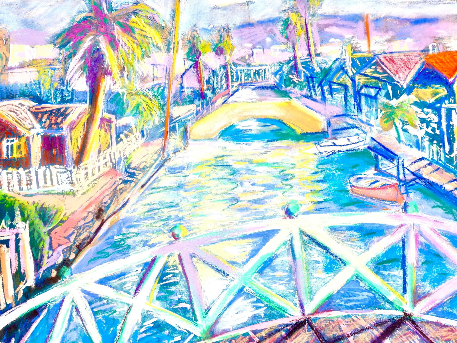 Contemporary "Venice Canal, California" Painted Mono Print on Paper - 3