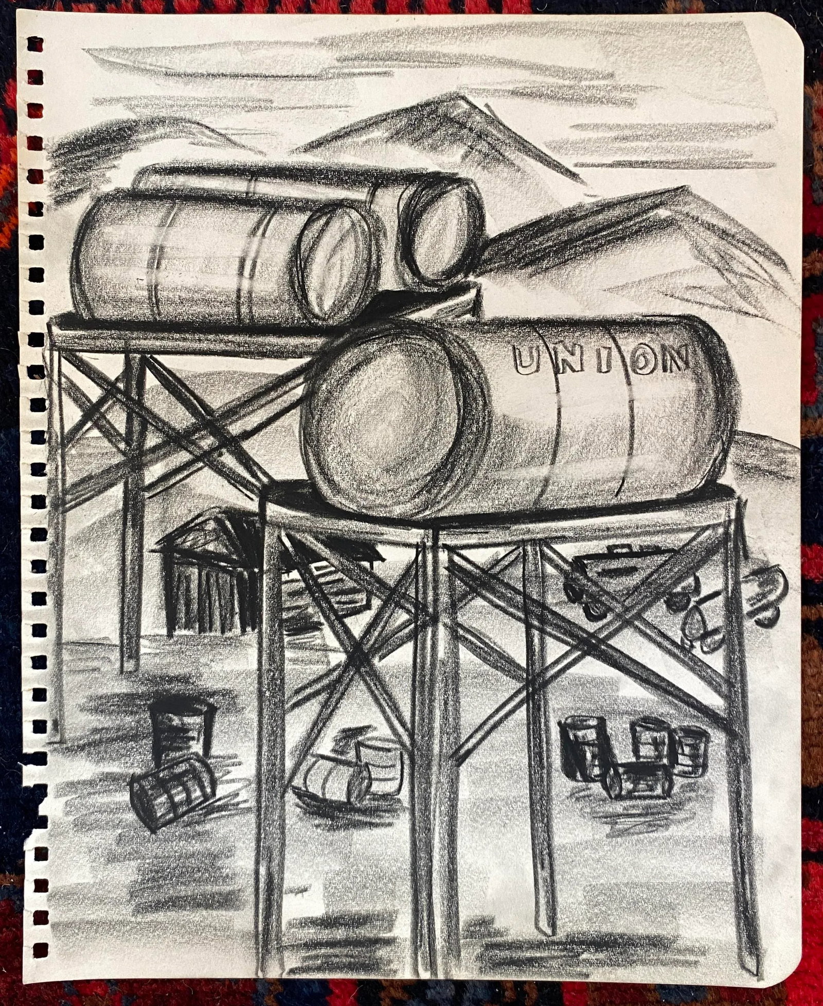 1950s Virginia Spencer Industrial Landscape Drawing - 2