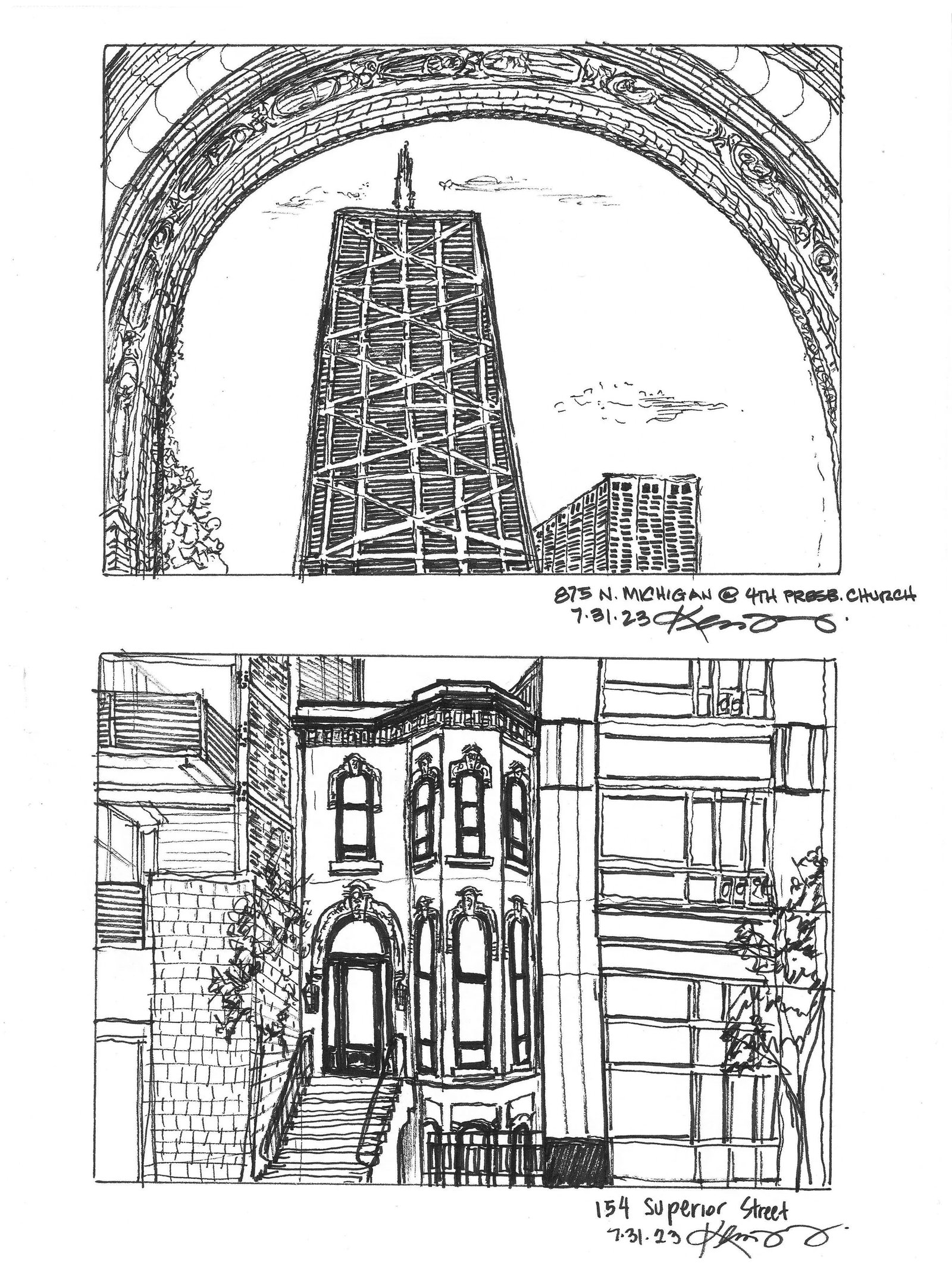Chicago Sketch: 875 Michigan (John Hancock Building) & 154 Superior