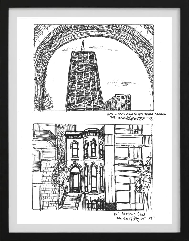 Chicago Sketch: 875 Michigan (John Hancock Building) & 154 Superior - 2
