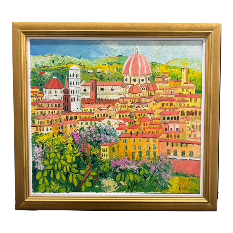 1980s "Il Duomo" Santa Maria Cathedral, Florence, Italy by Athos Faccincani: Athos Faccincani is one of Italy's most acclaimed painters. A vivid post-impressionist he employs vibrant color and expressive brush strokes to his canvases. His scenes depict buildings and landscapes