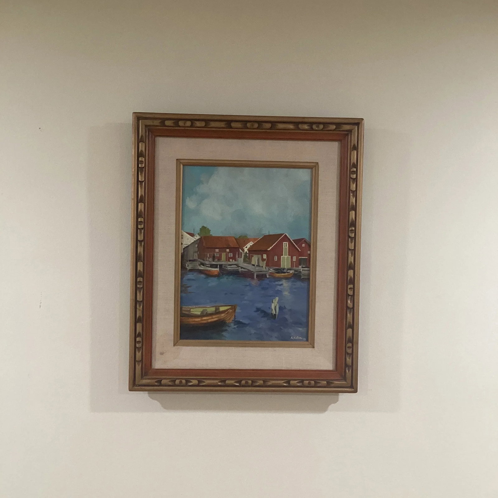 Vintage Framed Original Oil Painting of Boats in the Harbor Signed by Artist Circa 1975 - 10