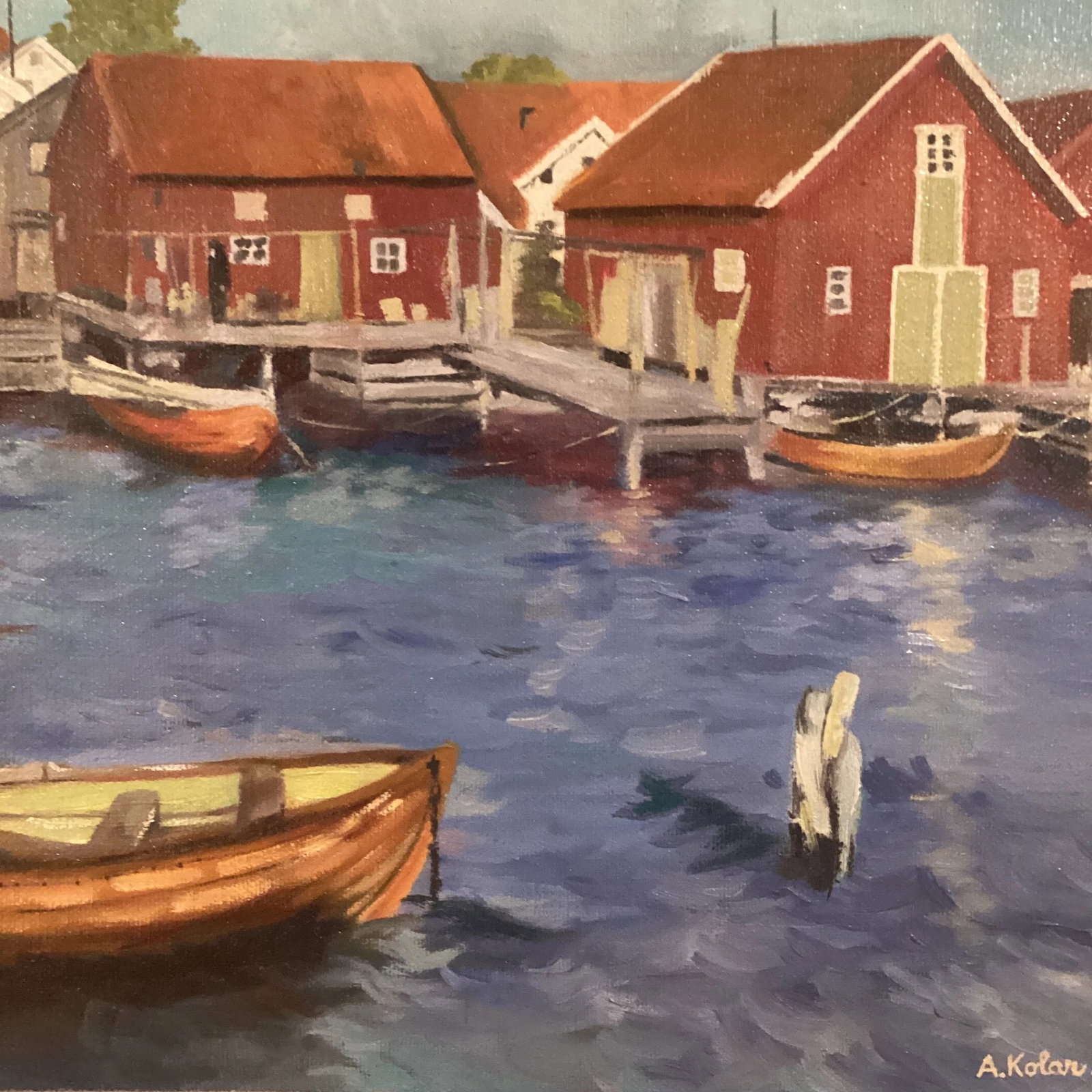 Vintage Framed Original Oil Painting of Boats in the Harbor Signed by Artist Circa 1975 - 4