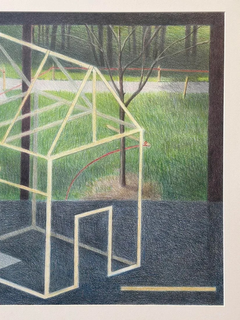 Vintage Large-Scale Postmodern Pencil Illustration, "Under Construction," by Janet Sorenson, Circa L - 10
