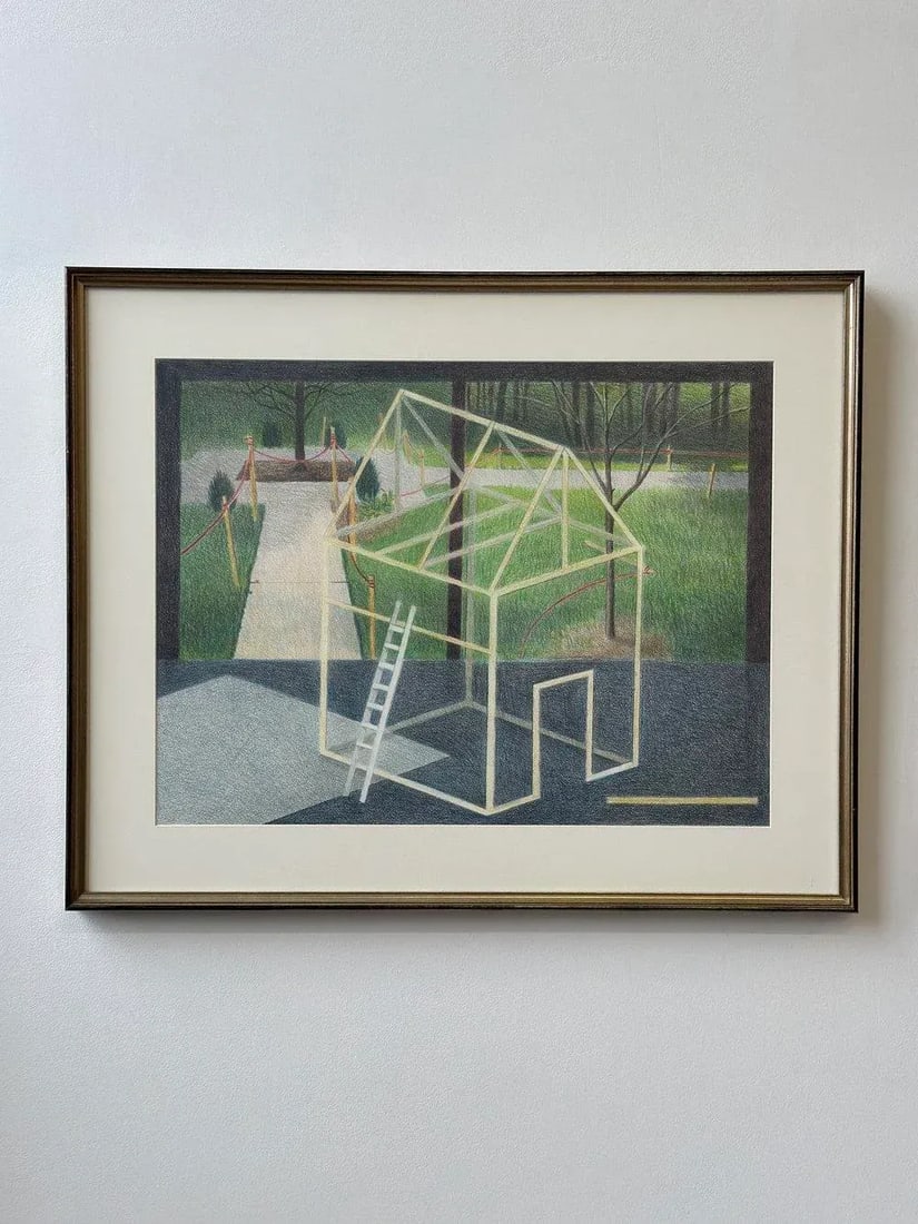 Vintage Large-Scale Postmodern Pencil Illustration, "Under Construction," by Janet Sorenson, Circa L - 3
