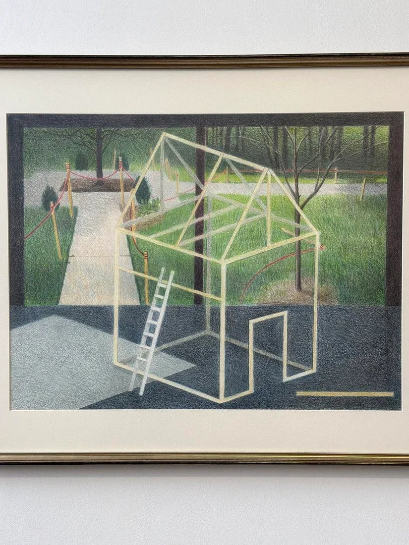 Vintage Large-Scale Postmodern Pencil Illustration, "Under Construction," by Janet Sorenson, Circa L - 4