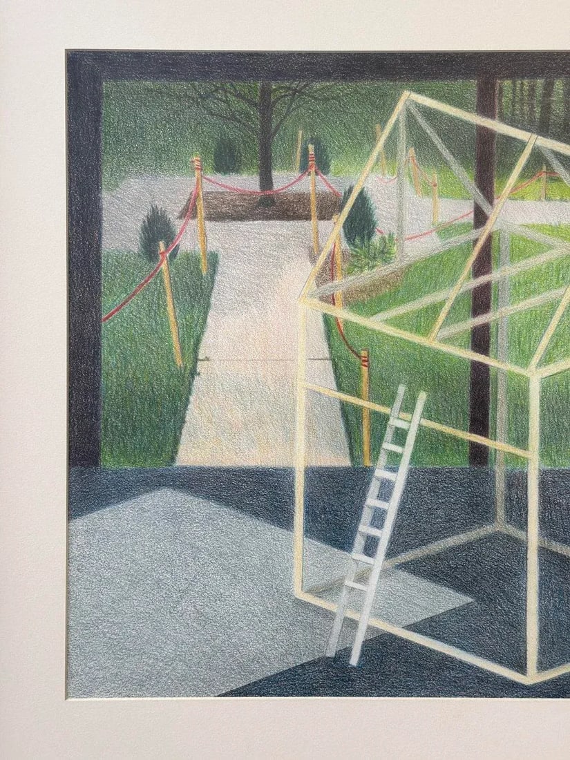 Vintage Large-Scale Postmodern Pencil Illustration, "Under Construction," by Janet Sorenson, Circa L - 5