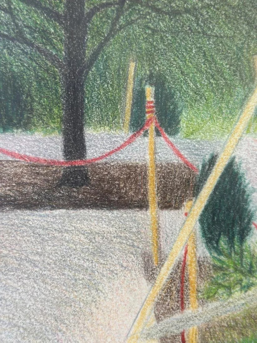 Vintage Large-Scale Postmodern Pencil Illustration, "Under Construction," by Janet Sorenson, Circa L - 7
