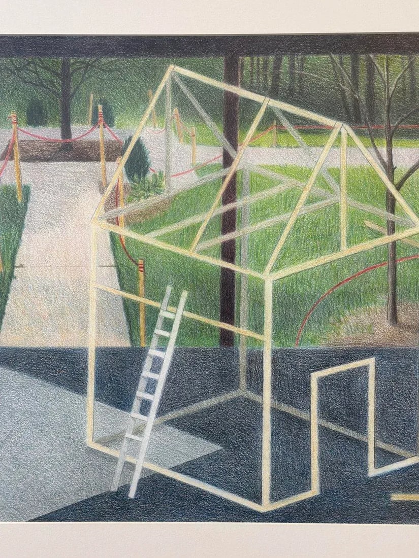 Vintage Large-Scale Postmodern Pencil Illustration, "Under Construction," by Janet Sorenson, Circa L - 8