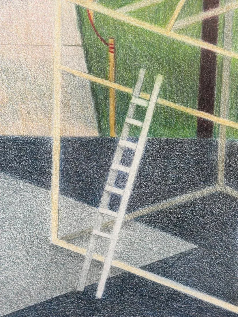 Vintage Large-Scale Postmodern Pencil Illustration, "Under Construction," by Janet Sorenson, Circa L - 9