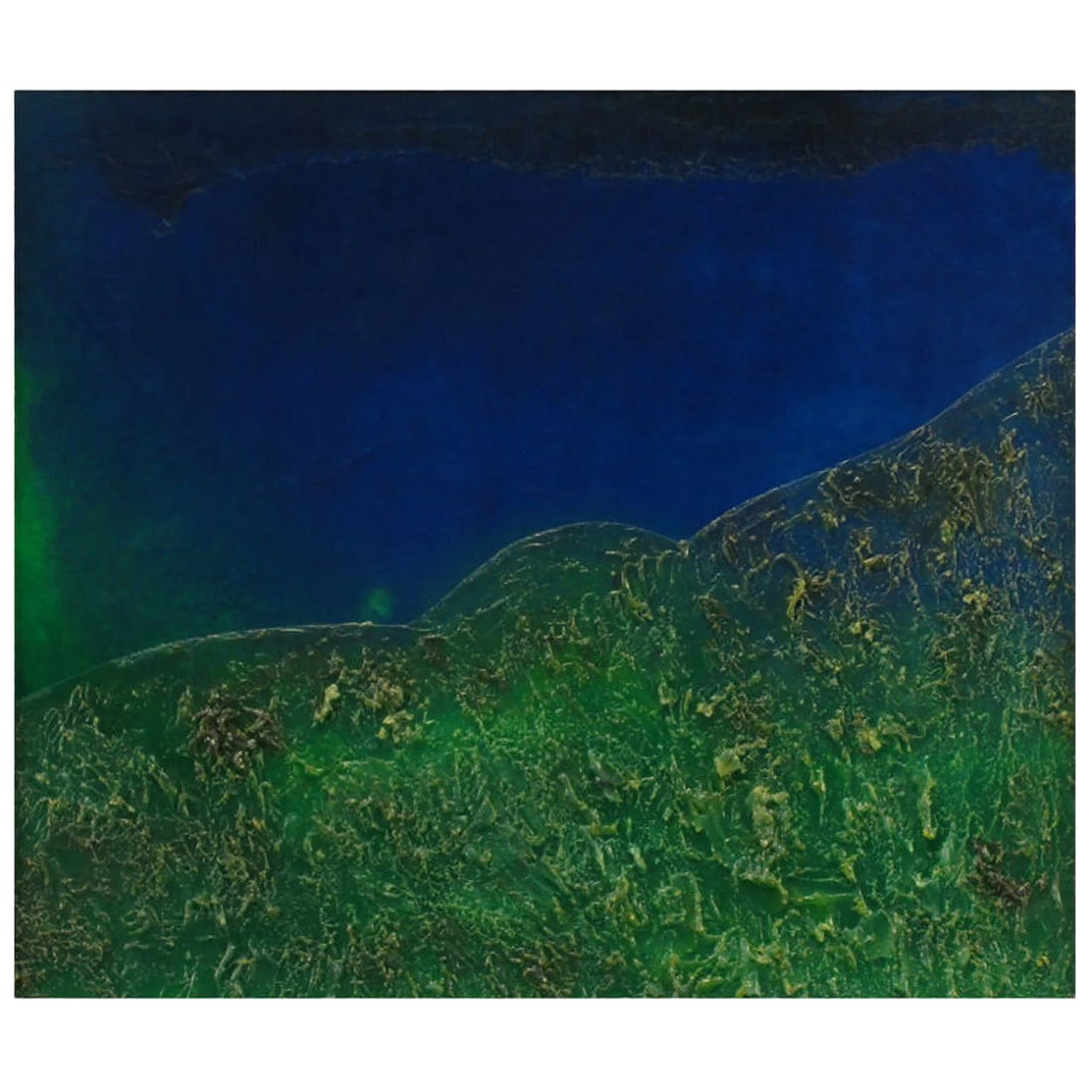 "Visions of Another World Iv" Painting on Fiberglass by David Lach: Blue and green textural painted fiberglass titled "Visions Of Another World IV" by listed artist David Lach, Mexico City, Mexico. David Lach (born June 26, 1949), a Mexican painter, was born in