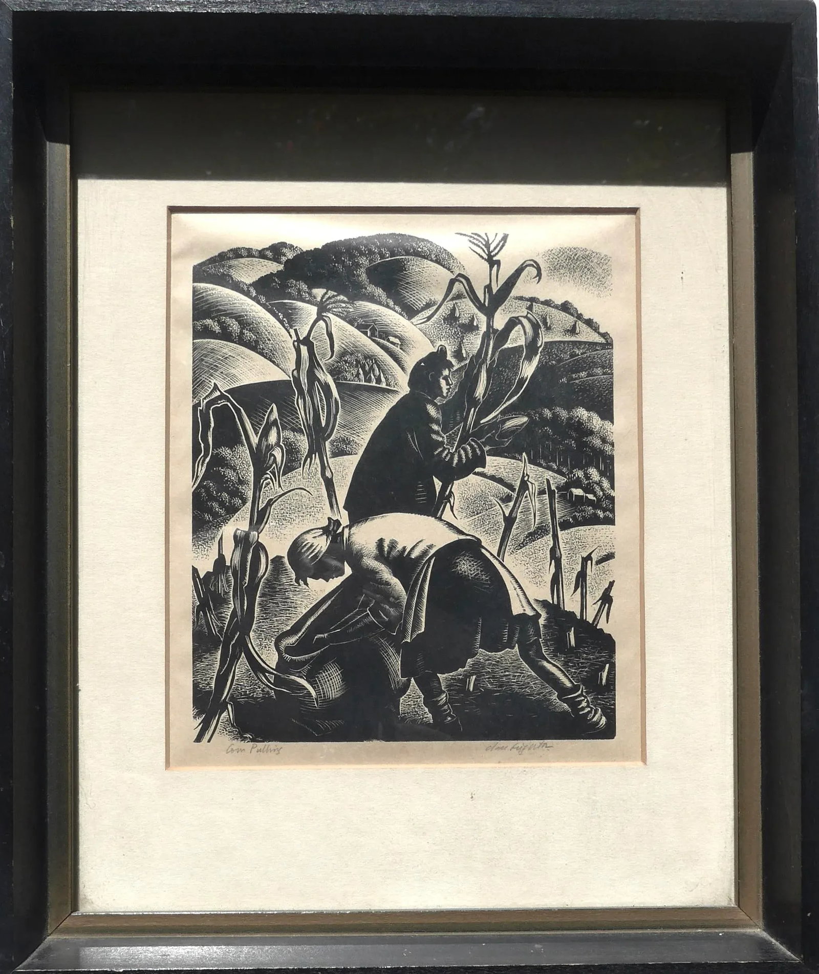 "Corn Pulling" Framed Woodblock Print by Clare Leighton - 2