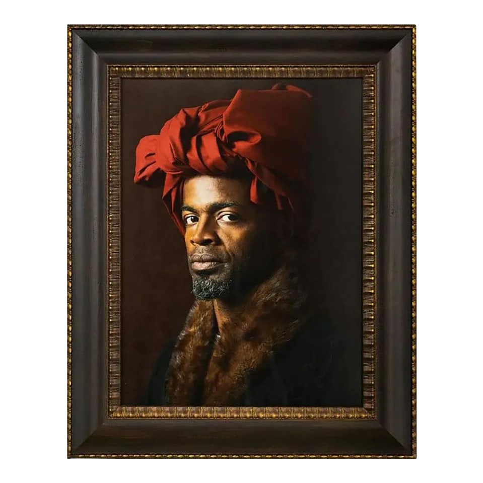 Ode to Van Eyck Self Portrait Photograph by E2 Elizabeth Kleinveld and Epaul Julien: "Ode to van Eyck's Self Portrait," 2012 series by e2 Elizabeth Kleinveld and Epaul Julien. A photography project, In Empathy We Trust, a collaboration series of old master paintings re-imagined.