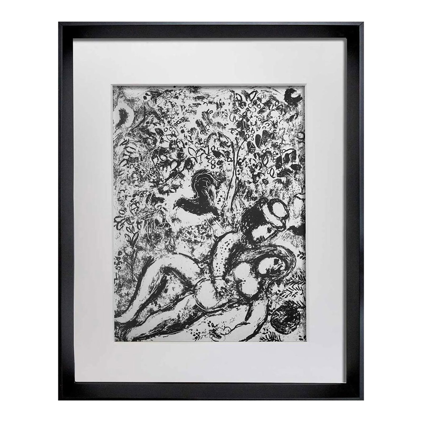 Marc Chagall Lithograph Limited Edition Original 1963 & Frame Included: Original Marc Chagall lithograph, 1963. 34 x 24,3 cm. The Pair in the Tree. Limited Edition Lithograph printed on presses of Mourlot Freres, Paris 1963. Artwork is framed using all archival materials 