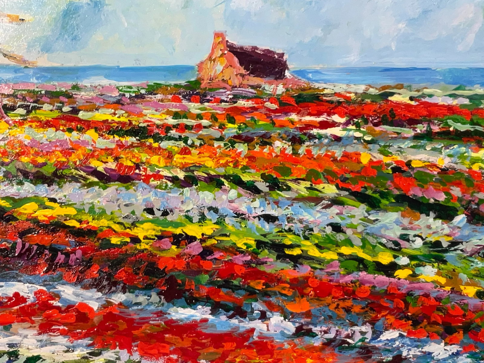 Spring in Holland , Tulip Field Painting , Oil on Paper - 11