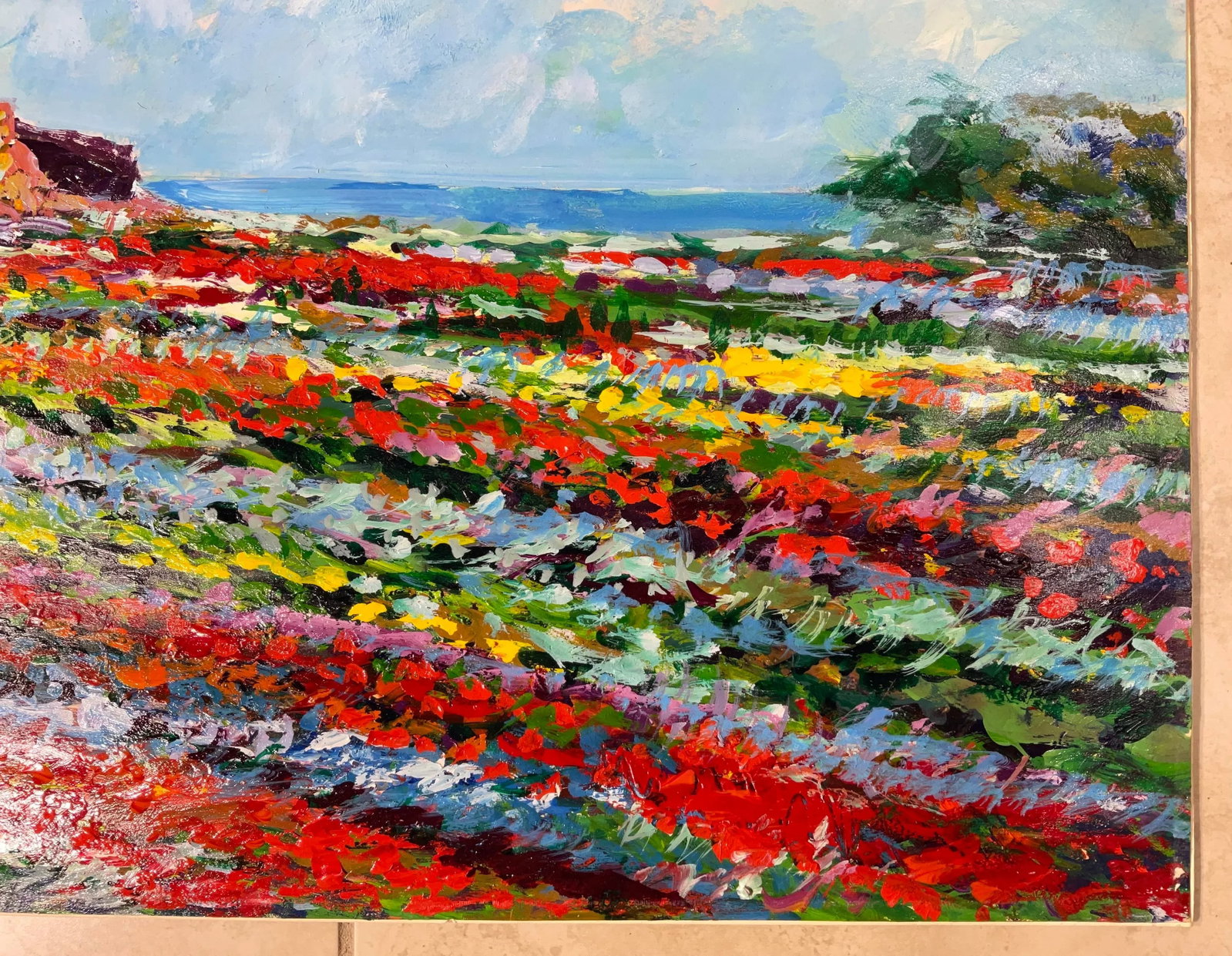 Spring in Holland , Tulip Field Painting , Oil on Paper - 4
