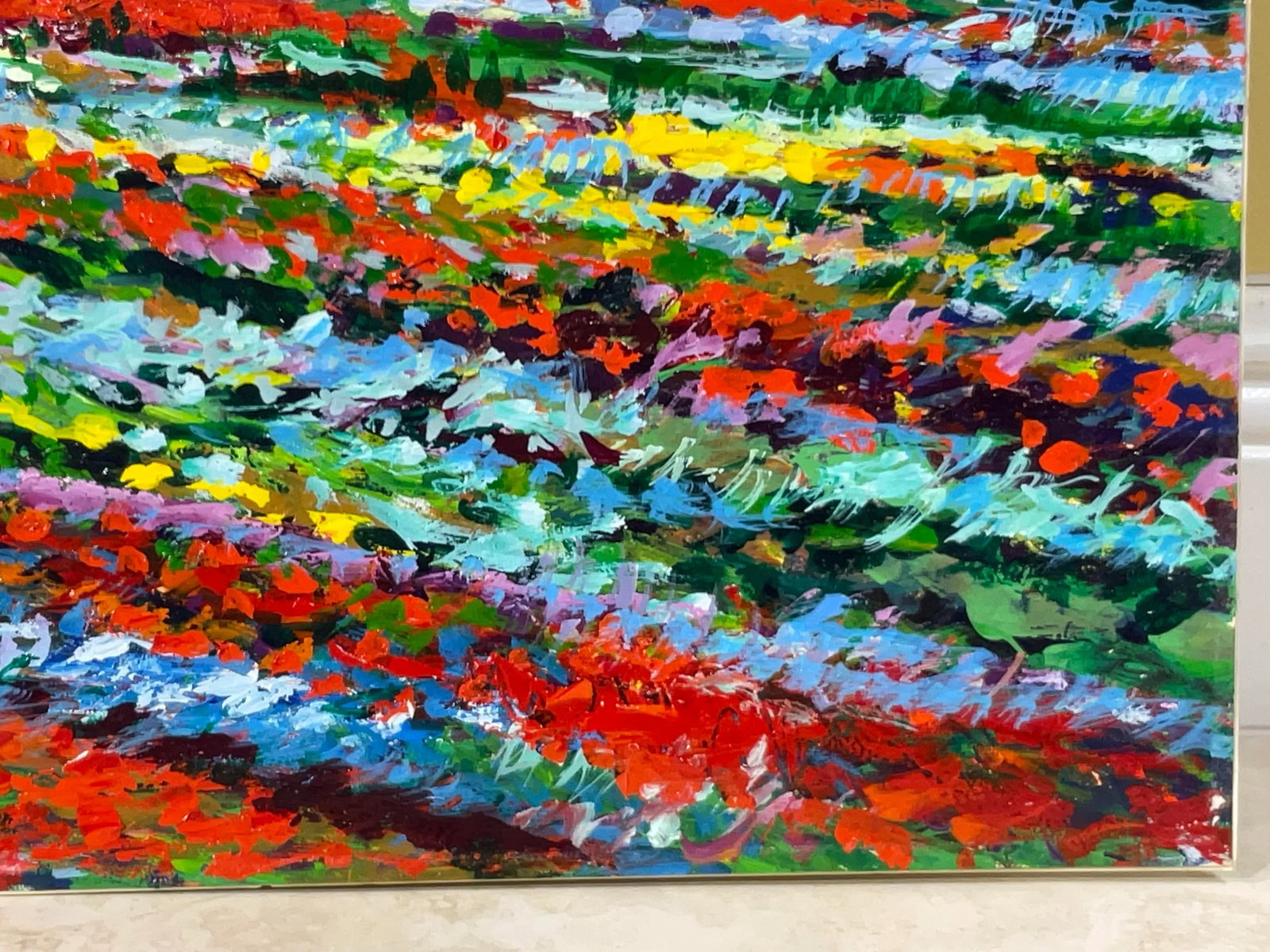 Spring in Holland , Tulip Field Painting , Oil on Paper - 5