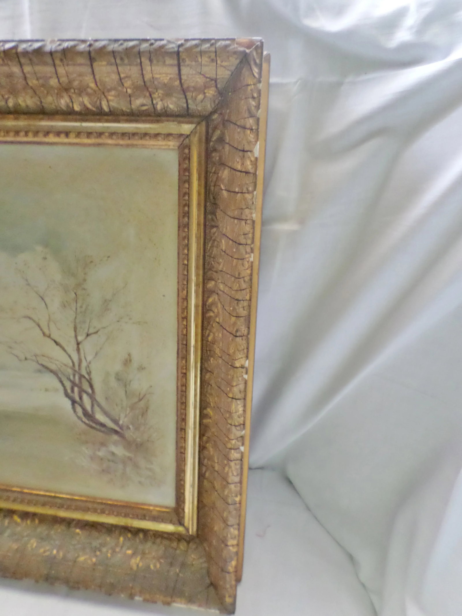 Mid 19th Century Antique Winter Snow Scene Country House Oil Painting - 10