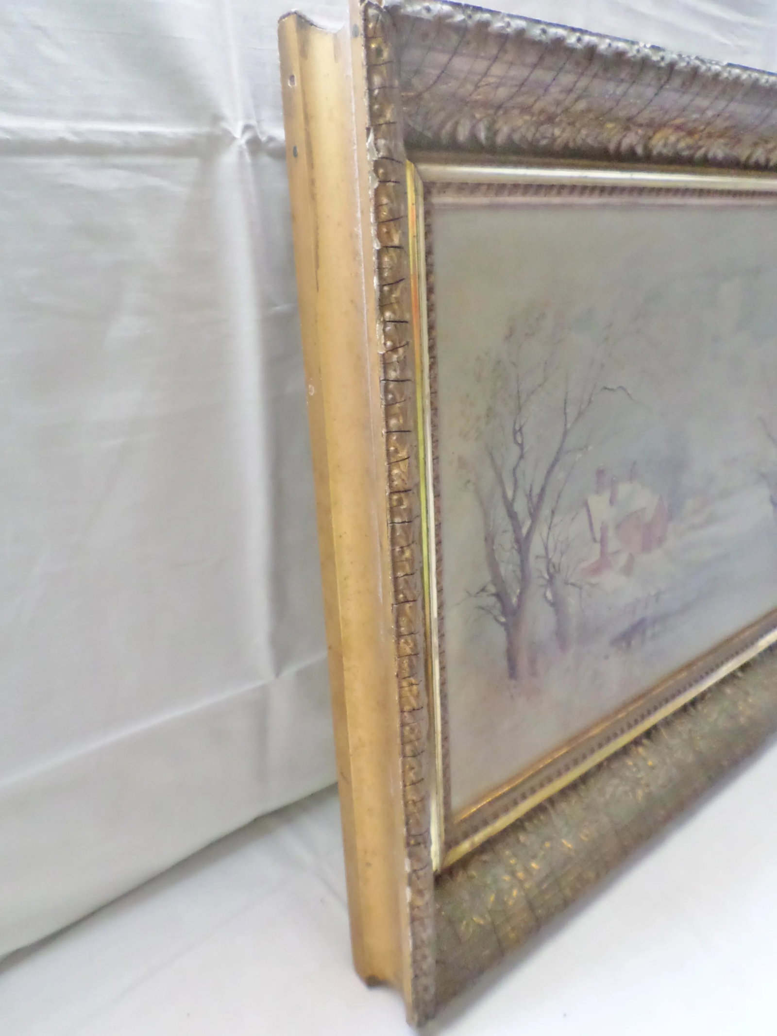 Mid 19th Century Antique Winter Snow Scene Country House Oil Painting - 3